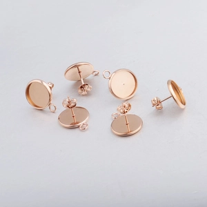 Set of 6 rose gold stainless steel round stud earring posts with loops for jewelry DIY