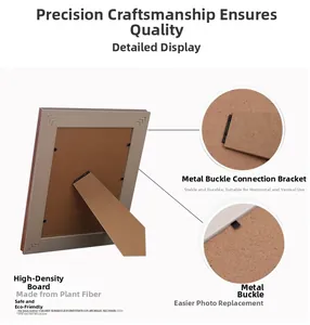 Detail of photo frame back with brown fiberboard and dual-mode metal stand