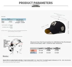 Detaillierte Größentabelle für die M Bestickte Baseballkappe mit Kopfumfang-Maßen