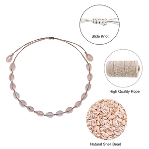 Bohemian handmade natural shell necklace set with slide knot and high quality rope details