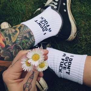 Men Cotton Blend Crew Socks With Novelty Letter Print Breathable Casual Streetwear Mid Calf Hosiery Soft