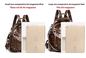 Size comparison between large and small brown oil wax leather anti-theft backpacks
