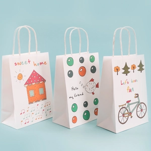 Cartoon kraft paper gift bags with handles for kids birthday parties and sweet home treats