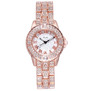 Elegant rose gold quartz watch with rhinestones and steel strap for women by Luobos