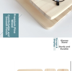 Detail of multi-layer solid pine wood glasses display stand with smooth grain texture