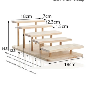 Detailed dimensions of five-tier solid wood tiered display stand for glasses and eyewear