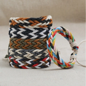 Handmade woven cotton rope bracelet set with adjustable drawstring knot in various colors