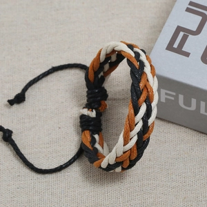 Handmade woven couple bracelet with three-color wax rope and adjustable sliding knot