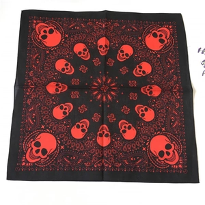 Classic cotton skull and paisley pattern square bandana in red and black street style