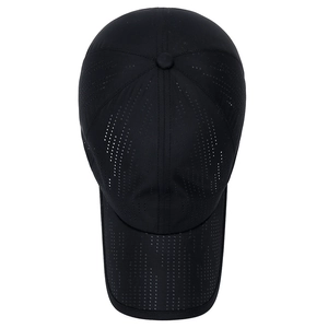 Black laser-cut perforated baseball cap with breathable quick-dry fabric for sports