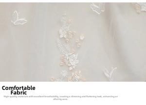 Detailed macro shot of ivory lace fabric with 3D floral and butterfly embroidery textures