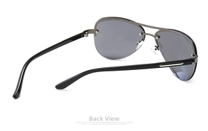 Detailed back view of aviator sunglasses with metal half-frame and silver side accents