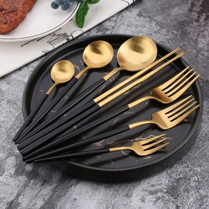 Black Gold Brushed Cutlery Stainless Steel Tableware Western Style Dinner Knife Fork Spoon Chopsticks Modern Luxury
