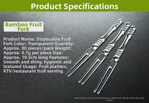Detailed specifications of 10.5cm clear plastic disposable fruit forks with bamboo shape