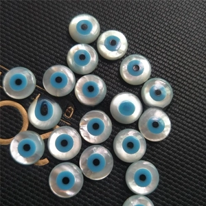 Flat round evil eye loose beads made of natural white mother of pearl for DIY crafts