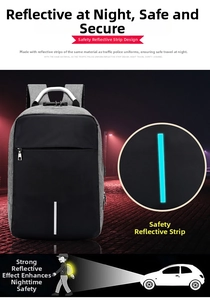 Detail of safety reflective strip on business laptop backpack for night visibility