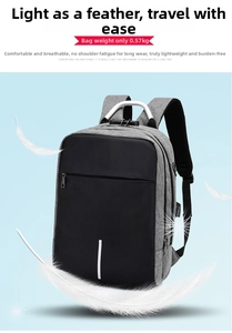 Detail of laptop backpack showing anti-theft combination lock and external USB charging port