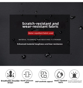 Detail of waterproof scratch-resistant black fabric with breathable shoulder strap design