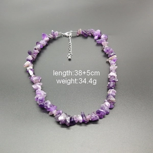 Detailed view of natural amethyst stone necklace with size specs 38+5cm and 34.4g weight
