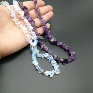 Irregular natural crystal chip necklaces in purple amethyst and opal white styles