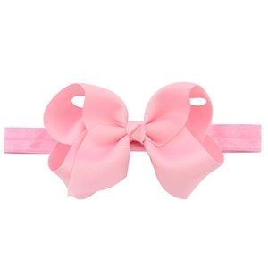Pink handmade grosgrain ribbon bow headband for baby girls with high elasticity strap