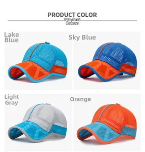 Collage of breathable mesh baseball caps in four vibrant colorways for kids outdoor sports