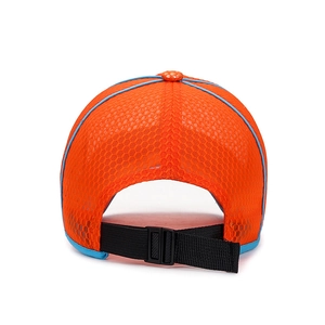 Breathable orange mesh kids sports sun hat with adjustable snap buckle back view