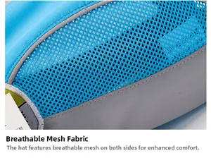 Close-up of sky blue breathable polyester mesh fabric for children's quick-dry sun hats