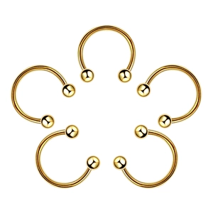 Five gold stainless steel horseshoe rings arranged in a flower shape for nose or ear piercing