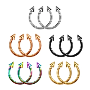 Set of 10 stainless steel circular barbells with cone ends in five assorted colors