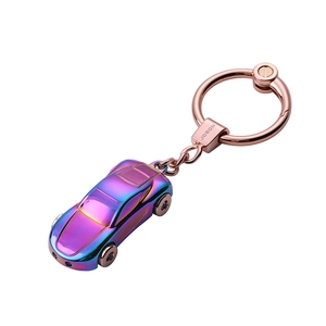 Sleek gradient sports car keychain with rose gold metal ring on white background