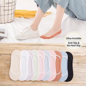 Women's 200 needle low cut invisible cotton boat socks in 10 pastel colors for summer