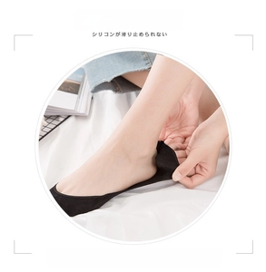 Detail of female low cut invisible socks featuring non-slip wave silicone heel grips