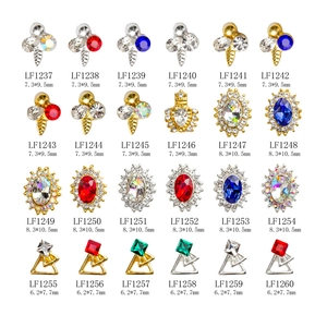 Variety set of 24 alloy nail art charms with K9 crystals in multiple colors and shapes