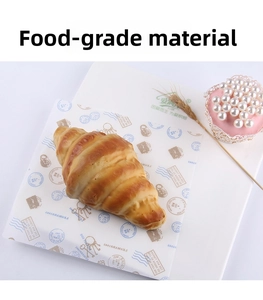 Macro detail of food-grade greaseproof wrapping paper with vintage print and bread scenery