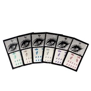 Detail view of 6 colorful marquise acrylic face gems for DIY eye makeup decoration