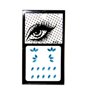 Detail view of 16 blue marquise-shaped acrylic face rhinestones for eye makeup decoration