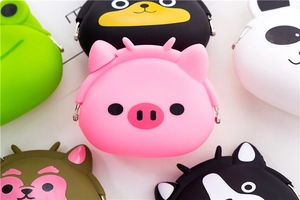 Collection of colorful animal silicone coin purses with metallic kiss-lock closures