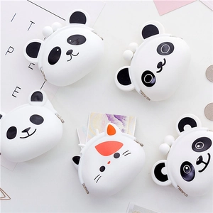 Cute cartoon silicone animal coin purses featuring panda and white cat with metal clasps