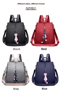 Water-resistant nylon backpack for women in black, red, gray and blue color options
