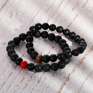 Set of 2 vintage 8mm lava rock and tiger eye beaded stretch bracelets for men and women