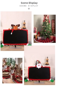 Cute 3D Christmas monitor cover with reindeer and Santa Claus plush decoration
