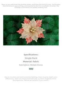 Detail of red and gold artificial Poinsettia flower with pine needles for Christmas DIY