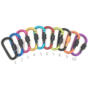 10-pack 8cm colorful D-ring aluminum locking carabiners with screw gate safety