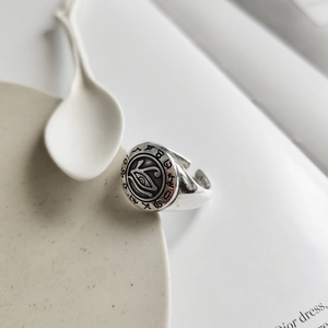 Macro shot of 925 sterling silver Eye of Horus ring showing S925 hallmark stamp