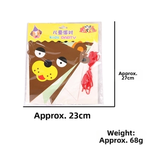 Detail showing cartoon bear party banner dimensions of 23x27cm with red hanging string