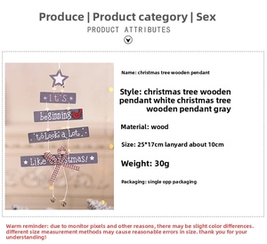 Detail of wooden Christmas tree hanging sign with 25x17cm dimensions and star top