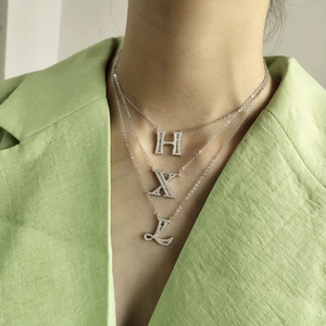 925 Sterling Silver Initial Letter Necklace For Women With Baguette Cubic Zirconia Dainty Clavicle Chain Jewelry