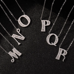 S925 sterling silver square letter necklace with zircon pendants from M to R