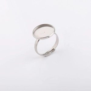 Adjustable silver stainless steel DIY ring base with 14mm round bezel setting